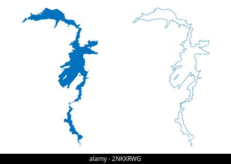 Lake Pathfinder Reservoir (Etats-Unis d'Amérique, Amérique du Nord, Etats-unis, Wyoming) carte illustration vectorielle, croquis à tracer carte Pathfinder Dam Illustration de Vecteur