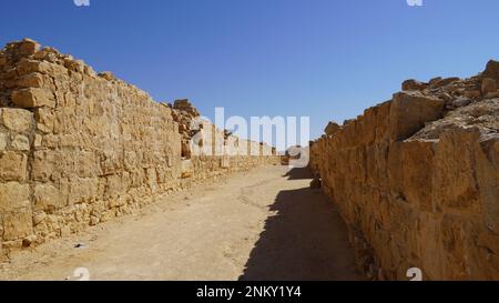 Ruines d'une ancienne ville nabatéenne Shivta en Israël, désert du Néguev Banque D'Images