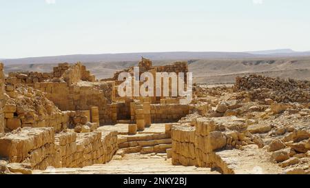 Ruines d'une ancienne ville nabatéenne Shivta en Israël, désert du Néguev Banque D'Images