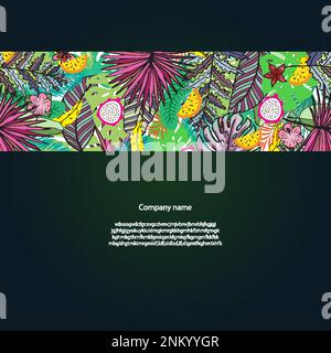 Composition estivale avec feuilles et fleurs de plantes exotiques tropicales. Invitation à un mariage ou carte avec fleurs tropicales exotiques et feuilles Illustration de Vecteur