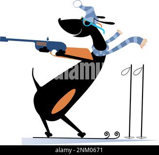 Illustration du chien concurrent de Biathlon. Tir en position debout biathlon dessin animé de chien concurrent Illustration de Vecteur