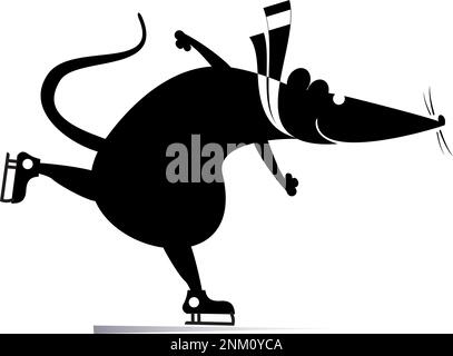 Dessin animé rat ou souris une illustration de patineuse. Drôle de rat ou de souris est patinage noir sur blanc illustration Illustration de Vecteur