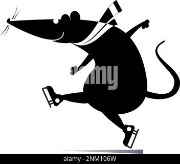 Dessin animé rat ou souris une illustration de patineuse. Drôle de rat ou de souris est patinage noir sur blanc illustration Illustration de Vecteur