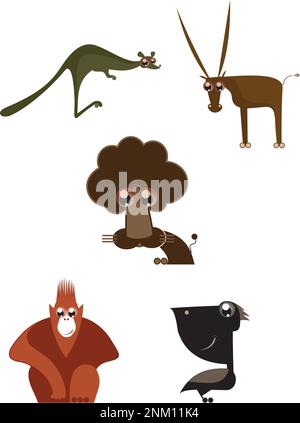 Ensemble de dessins animés pour animaux amusants Illustration de Vecteur