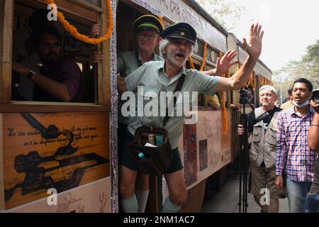 Kolkata, Inde. 24th févr. 2023. Sur 24 février 1873, le premier tramway australien tiré par des chevaux Weller a couru. Une réception a été organisée aujourd'hui au dépôt de tramway Esplanade pour célébrer le 150th anniversaire du trajet en tramway. Cependant, de nombreux itinéraires à Kolkata ont maintenant cessé de faire fonctionner des tramways. (Photo de Sayantan Chakraborty/Pacific Press) crédit: Pacific Press Media production Corp./Alay Live News Banque D'Images