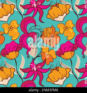Motif fleuri coloré sans couture dessiné à la main Illustration de Vecteur