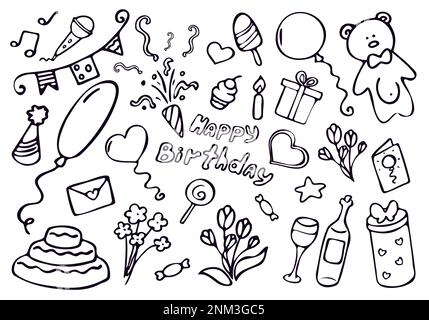 Ensemble d'éléments isolés pour le joyeux anniversaire. Illustration de Vecteur