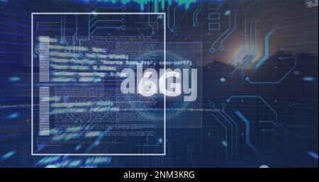 Image du traitement des données et du texte 6g sur le réseau de connexions Banque D'Images