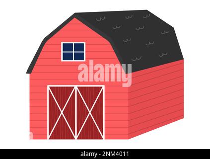 Grange rouge sur l'imprimé de la ferme dans le style de dessin animé. Élément isolé stable en bois Illustration de Vecteur
