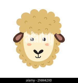 Joli visage de mouton de style dessin animé. Tête de caractère agricole pour bébé et enfant Illustration de Vecteur