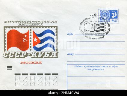 URSS - vers 1974: Une enveloppe postale de la première journée de l'URSS avec des timbres. Exposition philatélique URSS-Cuba en 1974. Banque D'Images