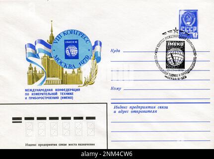 URSS - vers 1979: Une enveloppe postale de la première journée de l'URSS avec des timbres. VIII Congrès mondial IMEKO. Banque D'Images