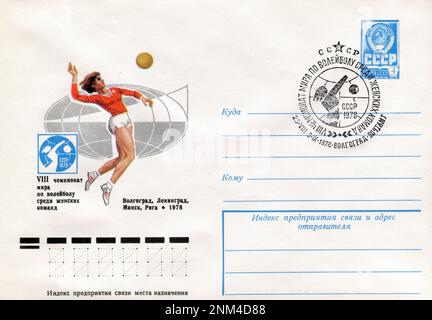 URSS - vers 1970: Une enveloppe postale de la première journée de l'URSS avec des timbres. 1978 Championnat du monde féminin de volley-ball FIVB. Banque D'Images