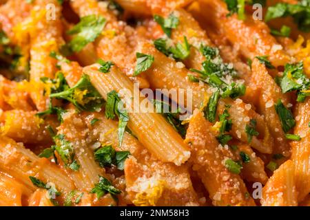 Pâtes à la Vermouth Penne maison avec tomates et fromage Banque D'Images