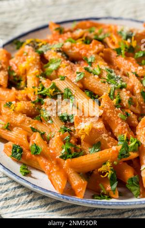 Pâtes à la Vermouth Penne maison avec tomates et fromage Banque D'Images