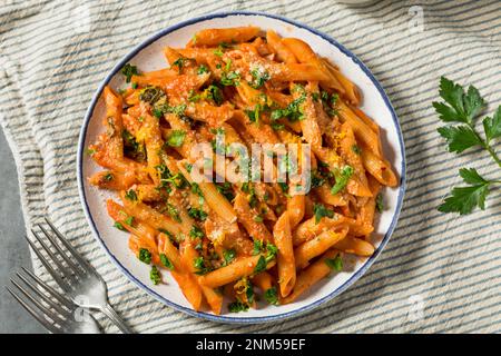 Pâtes à la Vermouth Penne maison avec tomates et fromage Banque D'Images