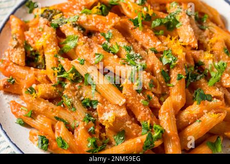 Pâtes à la Vermouth Penne maison avec tomates et fromage Banque D'Images