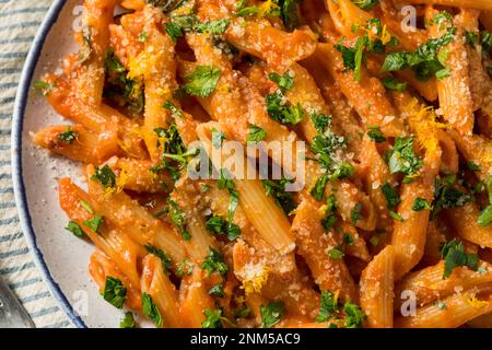 Pâtes à la Vermouth Penne maison avec tomates et fromage Banque D'Images