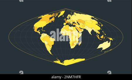 Carte du monde. Projection parabolique Craster. Illustration futuriste pour votre infographie. Couleurs de campagne jaune vif. Illustration vectorielle vibrante Illustration de Vecteur