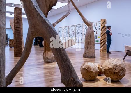 Sculptures, exposition de David Nash, National Museum of Wales, Cardiff, Pays de Galles Banque D'Images