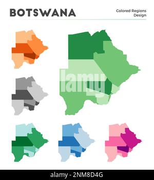 Collection de cartes du Botswana. Frontières du Botswana pour votre infographie. Régions de couleur. Illustration vectorielle. Illustration de Vecteur