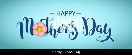 Bannière horizontale avec message texte avec joyeux fête des mères et fleurs de cerisier Illustration de Vecteur