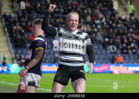 Leeds, Royaume-Uni. 24th févr. 2023. Adam Swift #2 de Hull FC célèbre son essai et fait le score 6-14 pendant le match de Betfred Super League Round 2 Leeds Rhinos vs Hull FC au Headingley Stadium, Leeds, Royaume-Uni, 24th février 2023 (photo de James Heaton/News Images) à Leeds, Royaume-Uni le 2/24/2023. (Photo de James Heaton/News Images/Sipa USA) crédit: SIPA USA/Alay Live News Banque D'Images