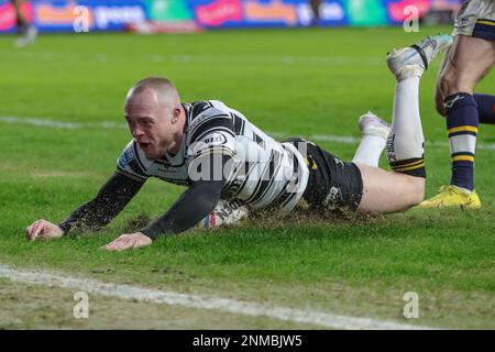 Leeds, Royaume-Uni. 24th févr. 2023. Adam Swift #2 de Hull FC célèbre son essai et fait le score 6-14 pendant le match de Betfred Super League Round 2 Leeds Rhinos vs Hull FC au Headingley Stadium, Leeds, Royaume-Uni, 24th février 2023 (photo de James Heaton/News Images) à Leeds, Royaume-Uni le 2/24/2023. (Photo de James Heaton/News Images/Sipa USA) crédit: SIPA USA/Alay Live News Banque D'Images