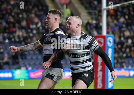 Leeds, Royaume-Uni. 24th févr. 2023. Adam Swift #2 de Hull FC célèbre son essai et fait le score 6-14 pendant le match de Betfred Super League Round 2 Leeds Rhinos vs Hull FC au Headingley Stadium, Leeds, Royaume-Uni, 24th février 2023 (photo de James Heaton/News Images) à Leeds, Royaume-Uni le 2/24/2023. (Photo de James Heaton/News Images/Sipa USA) crédit: SIPA USA/Alay Live News Banque D'Images