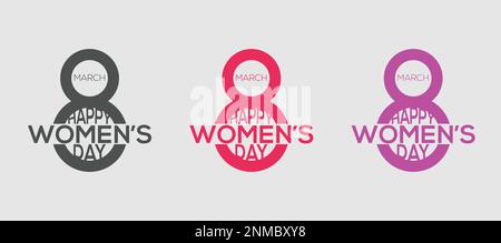 Résumé 8 mars Happy Women's Day logo avec huit formes, Happy Women's Day, logotype vector logo design, rose couleur, rouge, noir logo design Illustration de Vecteur