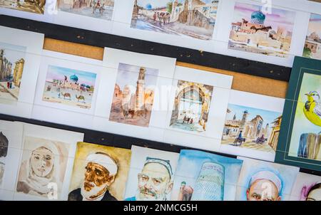 Peintre de rue, aquarelles à vendre, Khiva, Ouzbékistan Banque D'Images