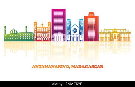 Colorfull panorama Skyline de la ville d'Antananarivo, Madagascar - illustration vectorielle Illustration de Vecteur