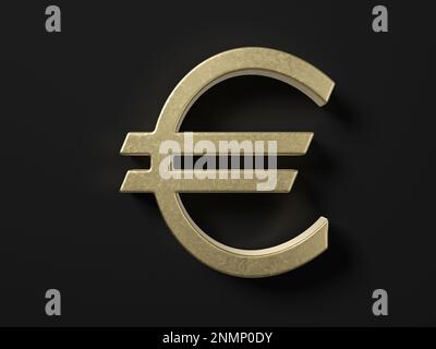 Symbole de l'euro en or sur fond noir. 3d illustration. Banque D'Images