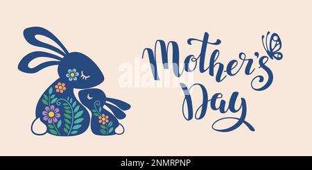 Illustration vectorielle de la famille des lapins et texte calligraphique Happy Mothers day Illustration de Vecteur