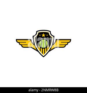 Logo balle de tennis combinaison bouclier et aile. Championnat de tennis. Club de tennis Illustration de Vecteur