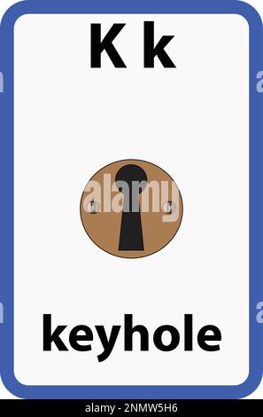 Flashcard à alphabet pour les enfants avec la lettre k de Keyhole Illustration de Vecteur