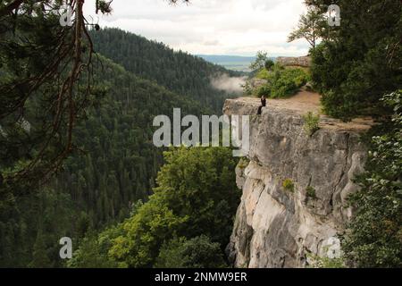 Un homme debout sur une corniche juste au-dessus de l'abîme. Slovaquie Banque D'Images