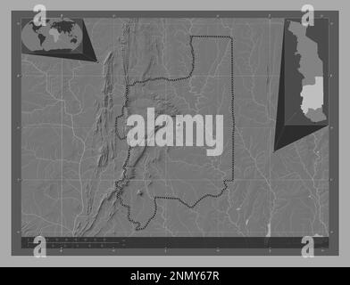 Plateaux, région du Togo. Carte d'altitude à deux niveaux avec lacs et rivières. Cartes d'emplacement auxiliaire d'angle Banque D'Images