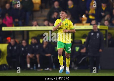 Marcelino Nunez, de Norwich City, célèbre après avoir marqué son objectif du faire 1-0 - Norwich City v Birmingham City, Sky Bet Championship, Carrow Road, Norwich, Royaume-Uni - 21st février 2023 usage éditorial exclusif - restrictions DataCo applicables Banque D'Images