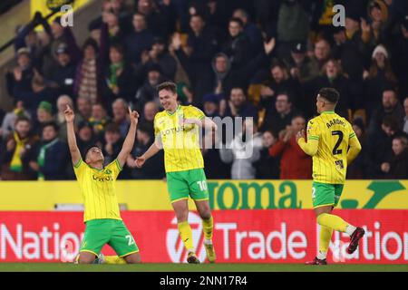 Marcelino Nunez, de Norwich City, célèbre après avoir marqué son objectif du faire 1-0 - Norwich City v Birmingham City, Sky Bet Championship, Carrow Road, Norwich, Royaume-Uni - 21st février 2023 usage éditorial exclusif - restrictions DataCo applicables Banque D'Images