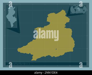 Jendouba, gouvernorat de Tunisie. Forme de couleur unie. Cartes d'emplacement auxiliaire d'angle Banque D'Images