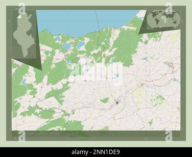 Jendouba, gouvernorat de Tunisie. Ouvrez la carte des rues. Cartes d'emplacement auxiliaire d'angle Banque D'Images