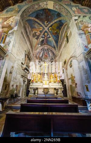 Autel, mobilier intérieur et plafonds peints avec art à l'intérieur de l'église Chiesa di San Fermo Maggiore supérieur. Banque D'Images