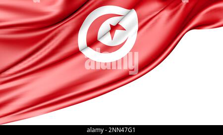 Drapeau tunisien isolé sur fond blanc, 3D Illustration Banque D'Images