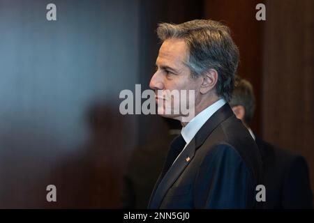 New York, États-Unis. 25th févr. 2023. Le Secrétaire général Antonio Guterres rencontre le Secrétaire d'État américain Antony Blinken au siège de l'ONU à New York à propos de 24 février 2023. (Photo de Lev Radin/Sipa USA) crédit: SIPA USA/Alay Live News Banque D'Images