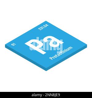 Protactinium, Pa, élément de table périodique avec nom, symbole, numéro atomique et poids. Élément radioactif synthétique ayant des utilisations potentielles dans la recherche scientifique et l'énergie nucléaire. Illustration de Vecteur