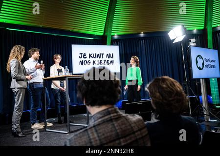 DEN B.Sc. - Prof. dr. Le Dr Ingrid Visseren-Hamakers (candidat au Sénat), Rick van de Pol (chef de l'Office de l'eau de AA en Maas) et Nikky Hamerslag (chef de la liste du Brabant Nord) tiendront une table ronde pendant la campagne électorale du Parti pour les animaux (PvdD). ANP ROB ENGELAR pays-bas sortie - belgique sortie Banque D'Images