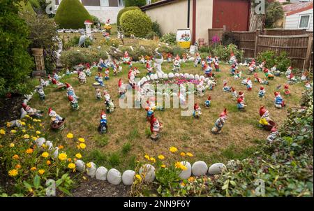 Stanley, îles Falkland - 31 janvier 2023 : le jardin de Gnome dans la ville de Stanley Banque D'Images