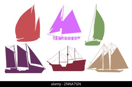 Collection Old Saillages and Pirate Ships. Lot de 6 Illustration de Vecteur