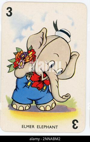 Carte représentant ELMER ELEPHANT de Symphonies battues JEU DE cartes WALT DISNEY publié en 1939 au Royaume-Uni par Pepays Games avec la permission de Walt Disney - Mickey Mouse Ltd Banque D'Images